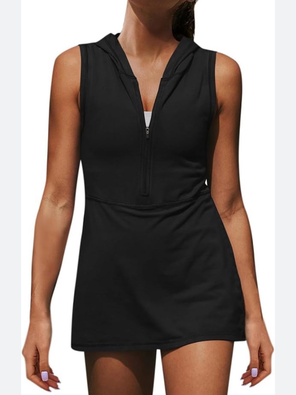 Sleeveless Black Hooded Zip-Front Athletic Forever 21 Mini Dress